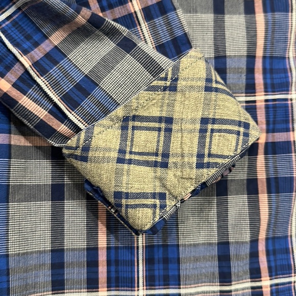 TAILORBYRD BOYS BLUE & PINK PLAID COTTON BUTTON DOWN SHIRT W/ CONTRASTING CUFFS - Picture 5 of 9